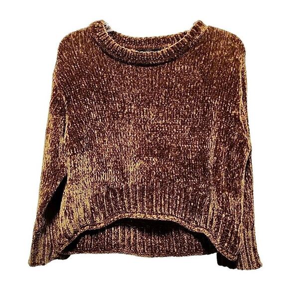ZARA Dark Golden Brown Knit Sweater Cropped Women Size Small Long Sleeve SOFT - Picture 2 of 6